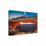 Wrapped Canvas Wall Art - Michael Zheng 'Sunrise At Mesa Arch' Wall Art for Living Room, Bedroom, or Office Décor - 30x47