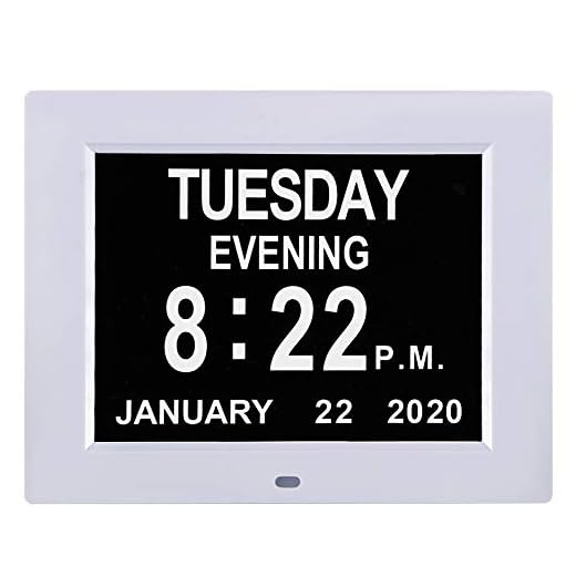 LaMi 8 Inch Digital Calendar Day Date Clock - 12 Alarm Options,Extra Large Non-Abbreviated Day&Month Memory Loss Clock for Seniors,Dementia,Impaired Vision (White)