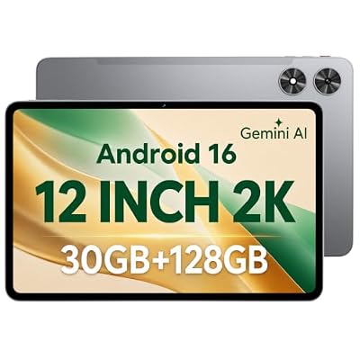 12 Inch Android 16 Tablet, 2K Display, 30GB RAM, 128GB Storage Expandable