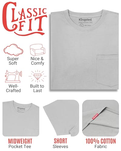 Image of Kingsted Pocket T-Shirts for Men - Super Soft & Comfy 100% Cotton Shirts | Short-Sleeve Crewneck Pocket Tee Shirts - Classic Regular Fit Work Shirt - Built to Last Midweight Cotton T-Shirts for Men