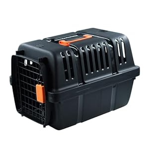 Transportín Mascotas Viaje Transportín Gato Transportín Perro Pequeño Transportín Rígido de Plástico con Asa Plegable (Negro, 50X34.5X34CM)