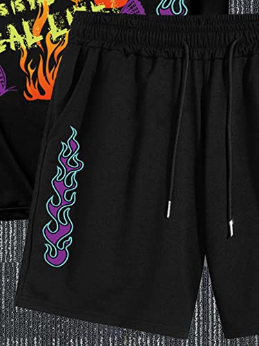 Gorglitter Men's 2 Piece Outfits Letter Graphic Short Sleeve T Shirt And Drawstring Waist Shorts Set Tracksuit Black Medium #TOP3
