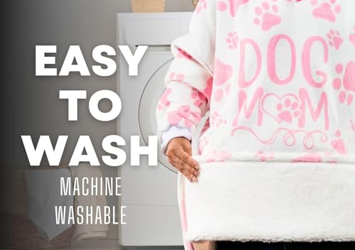 Image of Dog Mom Gifts for Women, Wearable Flannel Blanket Hoodie for Dog Lover, Oversized Hooded Sweatshirt for Adults, One Size