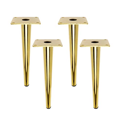 Geesatis 10 Inch Heavy Duty Furniture Legs Set of 4, 1322 lbs Capacity, Metal Legs for Furniture, Round Solid Iron Tapered Legs for Nightstand, Coffee Table, Desk with Mounting Screws, Gold