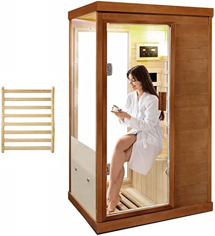 Far Infrared Sauna Home Sauna Spa Room Low-EMF Canadian Hemlock Wood 800W Indoor Saunas for Home with Backrest, Control Panel and Tempered Glass Door