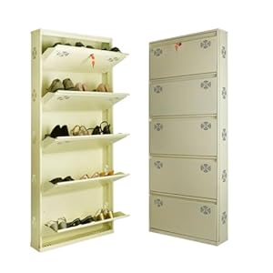 SHANDAR SF 5 Door 28 Inches Wide Metal Wall Mounted Shoe Rack for Home Holds 15 Pairs Footwear (05 Door – 28 in, Ivory)