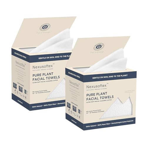 Premium Disposable Face Towels, 10"x12" XL, 90gsm Ultra-Thick 100% USDA Biobased Facial Towel, Gentle for All Skin Types, Magnetic Closure Box with Visibility Window (2 packs of 50ct)