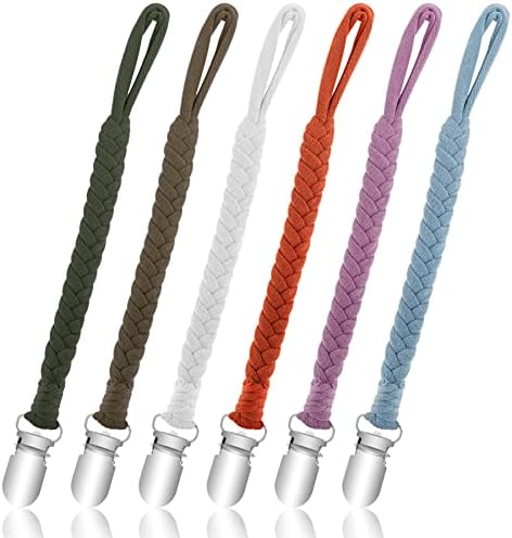 HAUTOCO 6PCS Pacifier Clip for Baby Boys and Girls, Handmade Braided Pacifier Holder Binky Clips Leash Smoother Clips Neutral Paci Clip Fits for Most Pacifier, Baby Teethers Toys