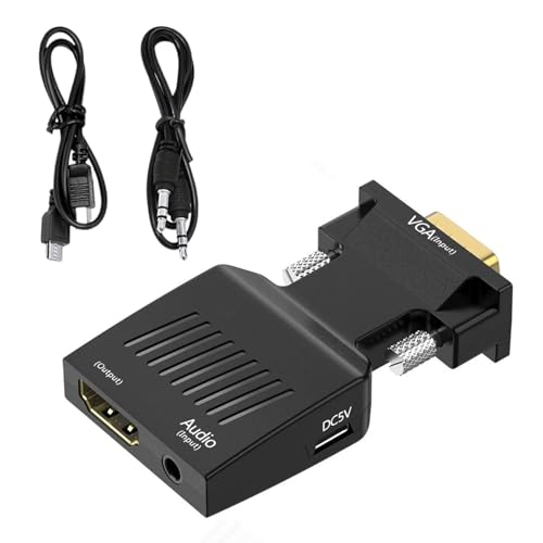 Dezzhou Adaptador de convertidor HDTV hembra a VGA macho 1080P con puerto de 3,5 mm, conector HDTV portátil para laptop, PC, VGA a HDTV, adaptador