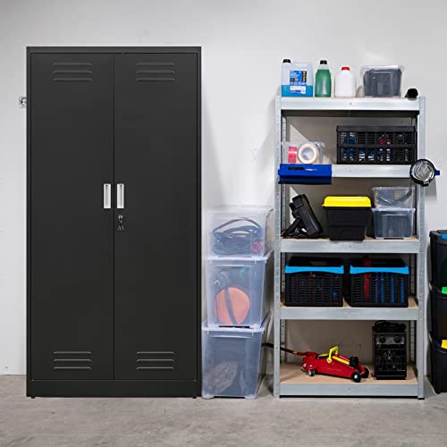 Metal Storage Cabinet, 72 Inch Large Steel Cabinet, Metal Cabinet With Lockable Doors And Adjustable Shelves, Tall Metal Cabinet Suitable For Office, Garage, Home. 72”H×36”W×18”D #TOP4