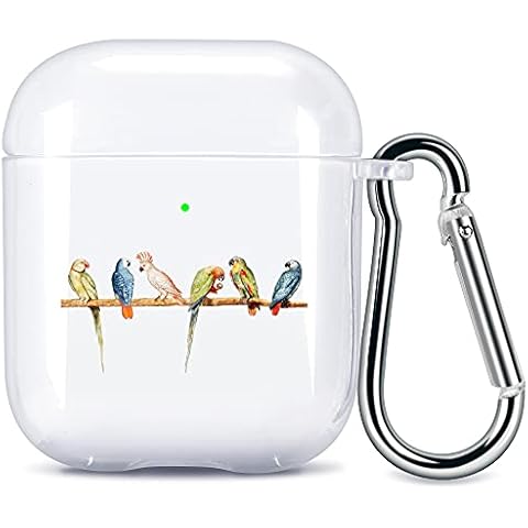 YCCY Clear Birds Case Cover for AirPod 2 Keychain Ring Carabiner+Storage Bag,Funny Cartoon Case Wireless Earphone Case Smooth Anti-dust Flexible Silicone Protective Cover Soft Fun Case Cover