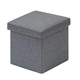 B FSOBEIIALEO Storage Ottoman Cube, Linen Small Coffee Table, Foot Rest Stool Seat, Folding Toys Chest Collapsible for Kids Grey 11.8