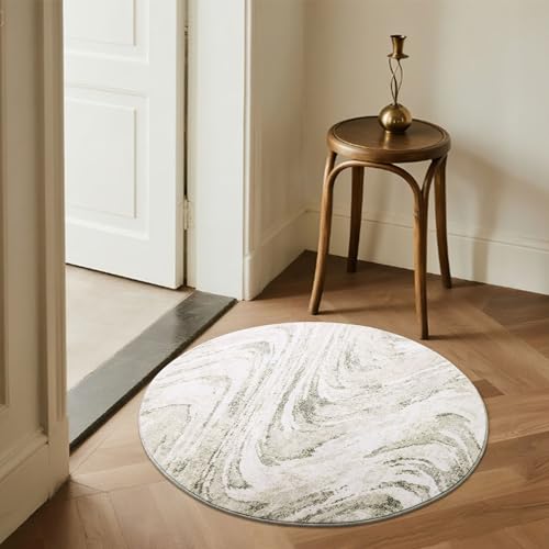 Image of Carvapet 2ft Round Rug Beige Modern Abstract Washable Low Pile Carpet