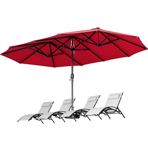 YITAHOME 15ft Outdoor Patio Umbrella Extra Large Double-Sided Market Table Umbrella with 12 Sturdy Ribs for Pool, Patio Furniture, Patio Shade, Claret-red (Not Base Included)