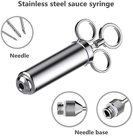 Meat Injector, 304 Stainless Steel Seasoning Injector, Professional Marinade Injector with 3 Professional Marinade Needles and 2 Cleaning Brush, 60ml Large Capacity (Silver)