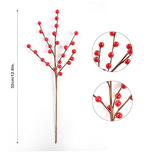 image for joyhalo 24Pack Red Berry Stems- Extra Long Red Berries for Christmas T