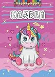 Hayden: Personalized Coloring Book for Hayden | Theme: Unicorn | Birthday gift for girl, daughter ... | Ages: 4-8 | 25 unicorn designs with name Hayden, Large size A4 (ca. 8.5 x 11 inches)