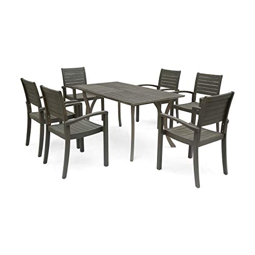 Outdoor Dining in Fort Wayne: Top Stylish Sets for Your Patio 9 Christopher Knight Home Bauer Outdoor 6-Seater Rectangular Acacia Wood Dining Set, Gray Finish