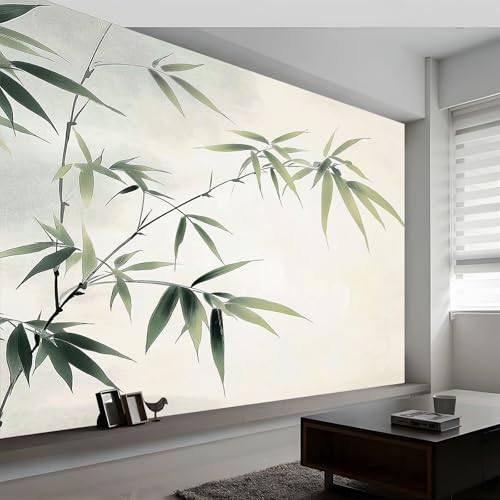 Papel pintado fotográfico 250 x 175 cm (ancho x alto) tinta china hojas de bambú panorámico decoración de pared pared resistente a los rayos UV moderno fieltro decoración de pared para salón