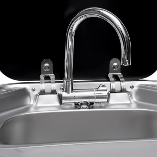 Évier de camping avec robinets chaud froid et couvercle en verre trempé pour van
