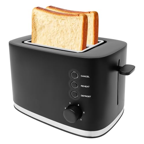 MEELRYD Toaster, Camping toaster, Automatik-Toaster mit Krümelschublade, 650 Watt, für 2 Toast-Scheiben, 2 kurze Schlitze, 6 Stufen, Auftaufunktion, Abschaltautomatik, Schwarz