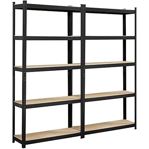 Topeakmart 2PCS Storage Shelves 5 Tier Adjustable Metal Shelving Unit Utility Shelves Garage Storage Racks for Warehouse Garage Pantry Kitchen- Black, 35.5 x 12 x 71 Inch Cover