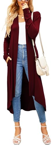 Image of Newchoice Womens Long Cardigan Summer Casual Draped Open Front Lightweight Long Sleeve Cardigan Duster with Pockets