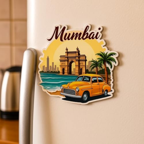 Image of Naxon Mumbai Theme Souvenir Wooden Fridge Magnet - 3x3 Inch Stylish Refrigerator Magnet for Kitchen & Home Decor | Travel Souvenir Gift with Charminar Design | Pack of 1