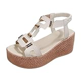 Keilsandalen für Damen, Stroh, rutschfest, mit Gummizug am Knöchel, Sandalen für Damen, Sommer, bequem, schick und elegant, Schuhe und nackte Füße, für Damen, stabil, metallisch, elegant, für den