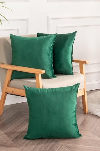 Image of Cushion Covers Velvet Set of 3, 16 inch x 16 inch (Green)