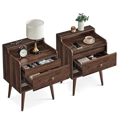 VASAGLE Nightstands, Set of 2, with Hidden Drawers, Solid Wood Legs