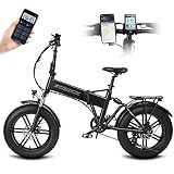 Ebike Mountainbike Herren 20 Zoll E Bike Fatbike mit Gepäckträger Elektrofahrrad Klappbar, bis 155km Reichweite, 48V 12.5Ah Abnehmbarer Akku, Shimano 7 Gang, LCD Farbdisplay & App, M-20
