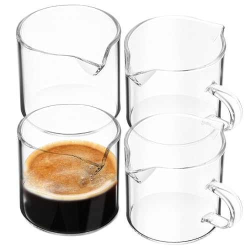 CORHAD Set de 4 Vasos de Vidrio para Espresso Jarra Pequeña para Crema y Leche, Diseño Compacto y Práctico de 60ml Adecuado para Café en Casa