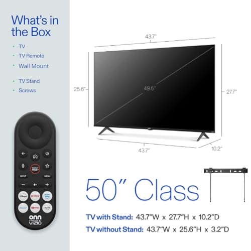 Image of ONN Smart TV 50 inch Powered by VIZIO Technology Class 4K Ultra High-Definition Smart TV, Bluetooth Capable, Smart Home Ready, 60Hz Refresh Rate + Free WallMount - 50S4V1 (Renewed)