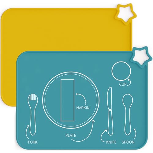 Moonkie Silicone Placemats for Baby &amp; Kid, Stain-Proof Non-Slip Toddler Food Mats Eating Table Mat with 2 Packs