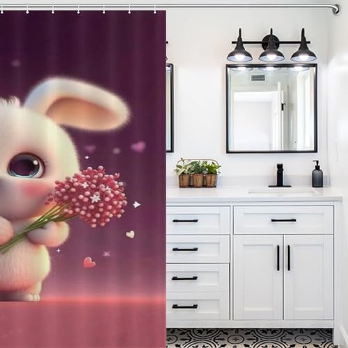 Rideau de douche imperméable et lavable motif lapin pour baignoire