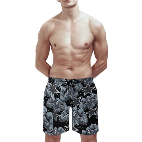 Death Boxer Boxing Men's Swim Trunks Board Shorts Beachshorts Swimsuits with Pockets Mesh Liner3