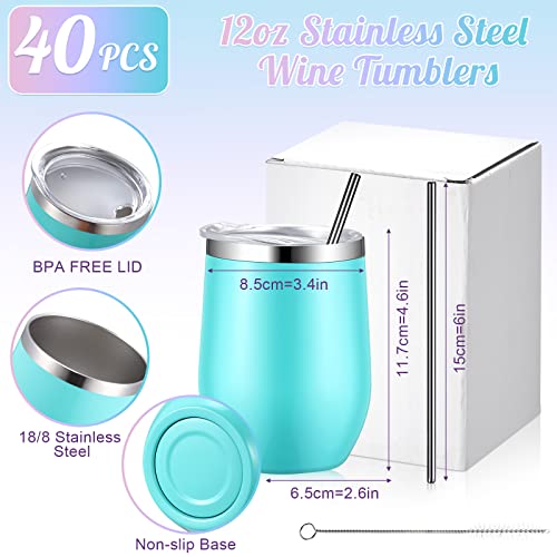 40 Pack Stainless Steel 12 Oz Wine Tumblers With Lids And Straws Stemless Wine Glasses Double Wall Vacuum Wine Cups Insulated Coffee Cup For Cold Hot Drinks Valentine Cna Gift (Colorful) #TOP1