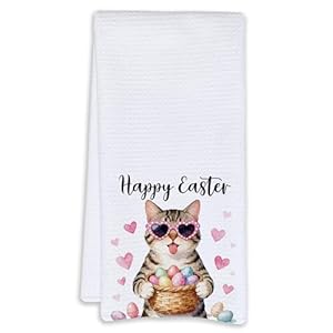 Easter Tabby Cat Kitchen Towels, Tabby Cat Easter Gifts for Women Kids, Pet Lover Owner Gifts Dish Tea Hand Towels for Kitchen Bathroom Decor, 16×24 Inch