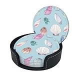 Juego de 6 posavasos redondos con estampado de concha marina para bebidas, de cuero, para bar o cerveza, para el hogar y la cocina