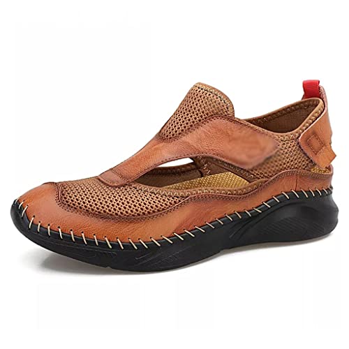 OAQZGBVK Leather Men Sandals Breathable Casual Shoes Men Soft Bottom Outdoor Sneakers Beach Sandals (Color : Brown, Size : 9) (Brown 8)