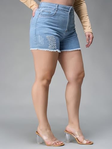 Image of Miss Chase A+ Women's Regular High Rise Mild Distress Regular Denim Skorts
