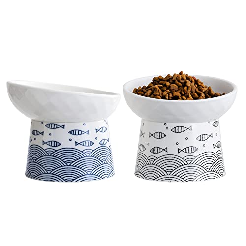 WUHOSTAM Tilted Ceramic Raised Cat Bowls, 8 OZ Elevated Slanted