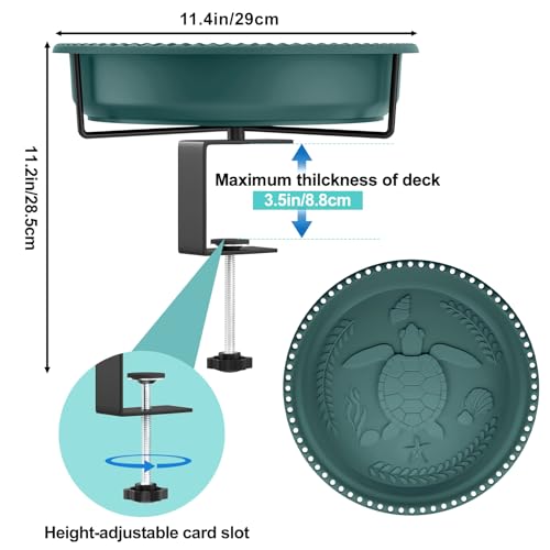 YOADEHOA Baignoire pour oiseaux d'extérieur en métal antirouille avec bassin en plastique amovible, station d'alimentation et d'arrosage pour oiseaux sauvages, jardin, terrasse, balcon (vert) – vue 2