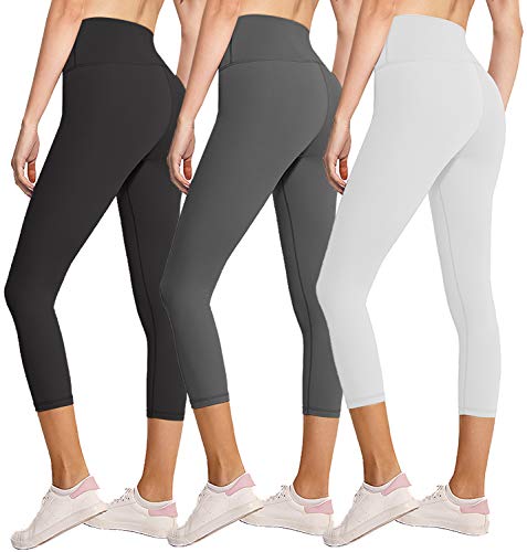 3 Pack Capri Leggings for Women Butt Lift-High Waisted Tummy Control Black Workout Yoga Pants (3 Pack Capri Black, Dark Grey,White,Small-Medium)
