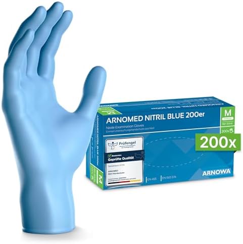 200x ARNOMED® Einweghandschuhe Blau, Nitril Handschuhe, Einmalhandschuhe M | Nitrilhandschuhe Einweg puderfrei, Gummihandschuhe Einweg, Schutzhandschuhe, Handschuhe Nitril latexfre