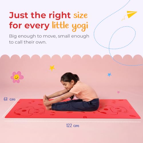 Image of Lifelong Kids Yoga Mat with Carrying Strap | Non-Toxic Yoga Mat for Children Workout & Exercise | Slip-Resistant Floor Mat for Kids Fitness, Play & Meditation | Exercise Mat for Home (Red)