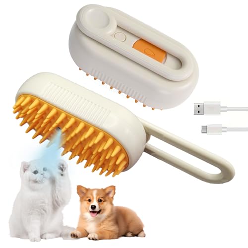 Cat Steam Brush for Shedding Dog Brush with Steam Pet Hair Cleaning Brush Comb for Spray 3 in 1 Pet Grooming for Long & Short Haired Pets â€“ Spritz Defur Comb for cats(orange)