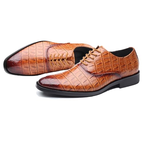 Men'S Stone Pattern Leather Dress Oxford Shoes,Fashion Comfortable Pointed Toe Lace Up Low Top Suit Shoes,for Classic Business Formal Derby Shoes - Main Image