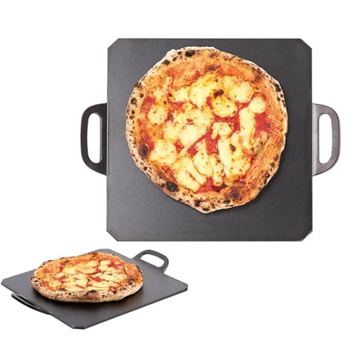 Square Pizza Steel for Oven, Premium Carbon Steel Baking Plate, 1/4" Thick, with Dual Handles, for Perfectly Crispy Pizzas and Breads, Home and Commercial Use